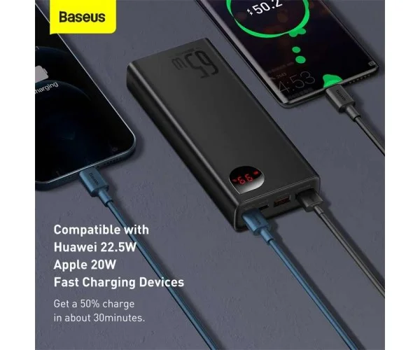 Baseus Adaman Power Bank 65W 20000mAh FAST charge PD For Laptop / Phone -  Black