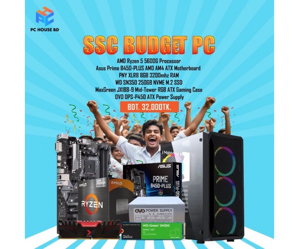 AMD Ryzen 5 5600G Processor Asus Prime B450 Plus ATX Motherboard 8GB RAM 250GB NVMe SSD Budget PC