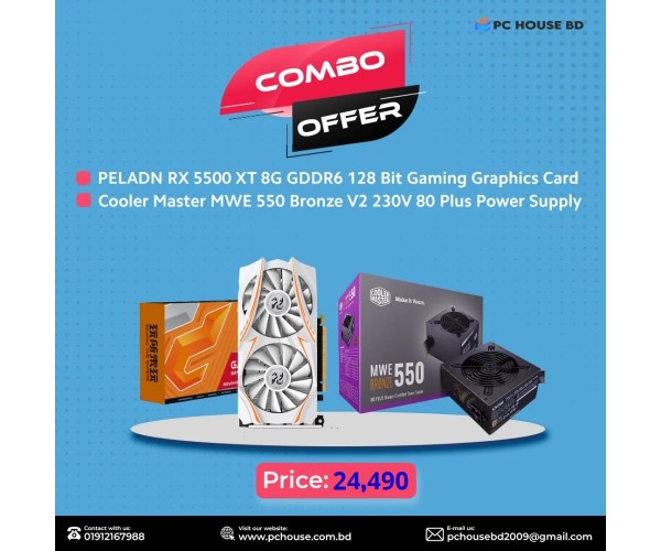 PELADN RX 5500 XT 8G GDDR6 128 Bit Gaming Graphics Card and Cooler Master MWE 550 BRONZE V2 230V 80 PLUS POWER SUPPLY